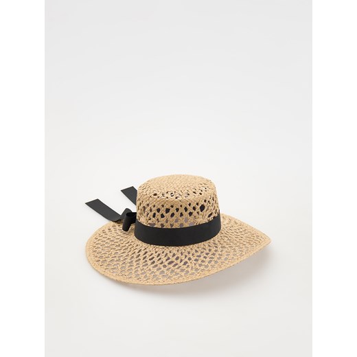 Reserved - Pleciony kapelusz z kokardą - kremowy ze sklepu Reserved w kategorii Kapelusze damskie - zdjęcie 172337044