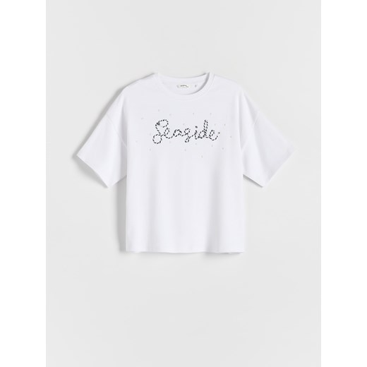 Reserved - T-shirt z aplikacją - biały ze sklepu Reserved w kategorii Bluzki dziewczęce - zdjęcie 172337051