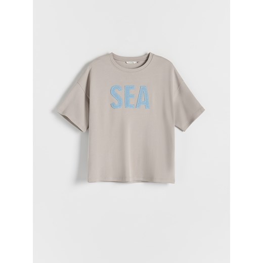 Reserved - T-shirt z aplikacją - beżowy ze sklepu Reserved w kategorii Bluzki dziewczęce - zdjęcie 172337053