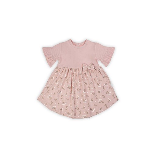 Sukienka dziewczęca z krótkim rękawem różowa z kwiatowym motywem ze sklepu 5.10.15 w kategorii Sukienki niemowlęce - zdjęcie 172338320