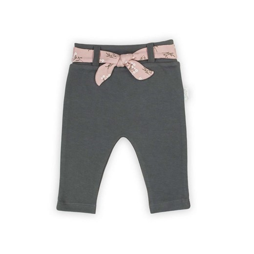 Grafitowe spodnie bawełniane dziewczęce z ozdobnym różowym paskiem ze sklepu 5.10.15 w kategorii Spodnie i półśpiochy - zdjęcie 172338423