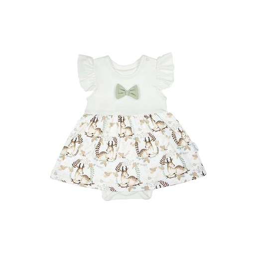 Dziewczęce sukienko-body kremowe z krótkim rękawem w sarenki ze sklepu 5.10.15 w kategorii Sukienki niemowlęce - zdjęcie 172338450