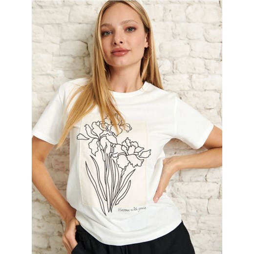 Sinsay - Koszulka z nadrukiem - kremowy ze sklepu Sinsay w kategorii Bluzki damskie - zdjęcie 172341590