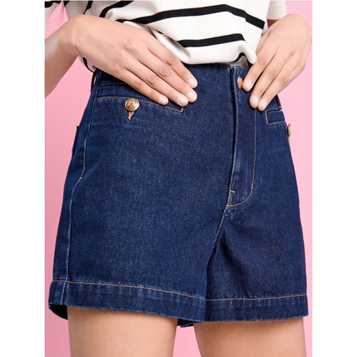 Sinsay - Szorty jeansowe high waist - granatowy ze sklepu Sinsay w kategorii Szorty - zdjęcie 172341920