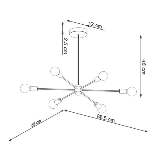 Czarny duży żyrandol industrialny - S497-Trigo Lumes One Size Edinos.pl