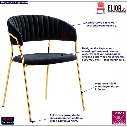 Czarne tapicerowane krzesło pikowane w stylu glamour - Piano 2X Elior One Size Edinos.pl