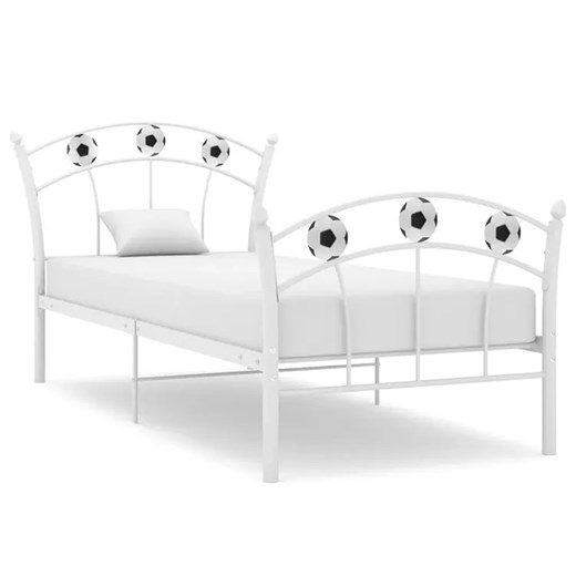 Białe metalowe łóżko z motywem piłki 90x200 cm - Ronaldo Elior One Size Edinos.pl