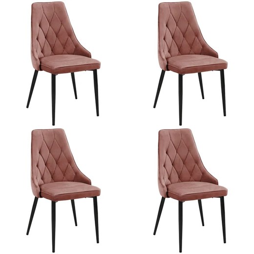 Nowoczesny komplet 4 welurowych różowych krzeseł - Sageri 4X Elior One Size Edinos.pl