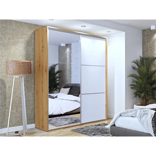 Szafa z lustrem dąb artisan + biały + szprosy - Savona 3X Elior One Size wyprzedaż Edinos.pl