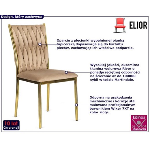 Beżowe nowoczesne welurowe krzesło z plecionką - Orvo Elior One Size Edinos.pl