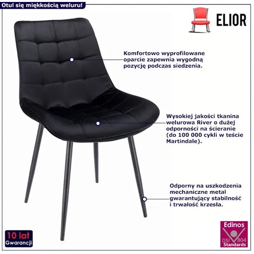 Czarne nowoczesne welurowe krzesło - Amos Elior One Size Edinos.pl