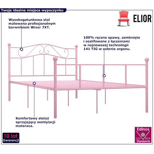 Różowe metalowe łóżko 120x200 cm - Okla Elior One Size Edinos.pl