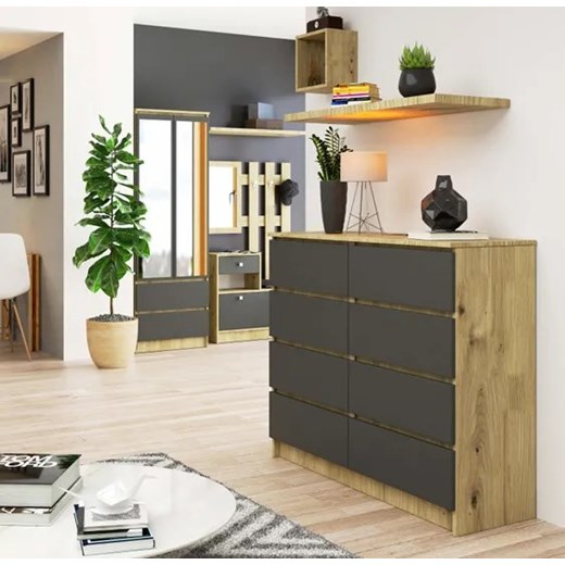 Komoda z szufladami dąb artisan + grafit - Dalmos 3X Elior One Size Edinos.pl