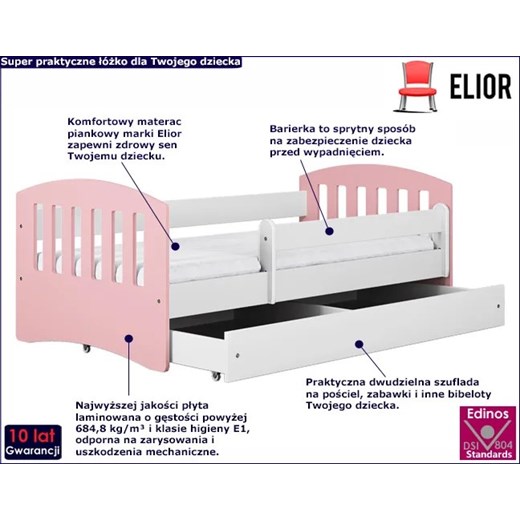 Łóżko dla dziewczynki Pinokio 2X mix 80x140 - pudrowy róż Elior One Size Edinos.pl