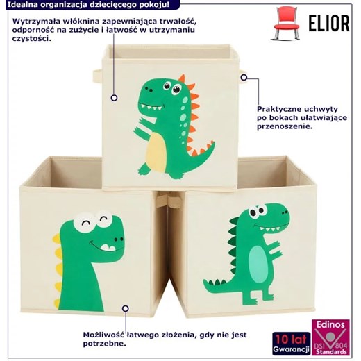 Komplet 3 składanych organizerów z dinozaurami - Diki Elior One Size Edinos.pl