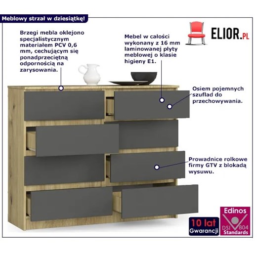 Komoda z szufladami dąb artisan + grafit - Dalmos 3X Elior One Size Edinos.pl
