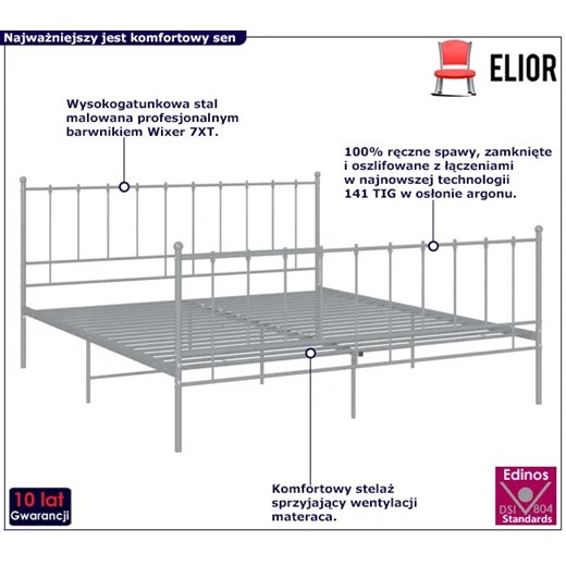Szare metalowe łóżko z zagłówkiem 140x200 cm - Cesaro Elior One Size Edinos.pl