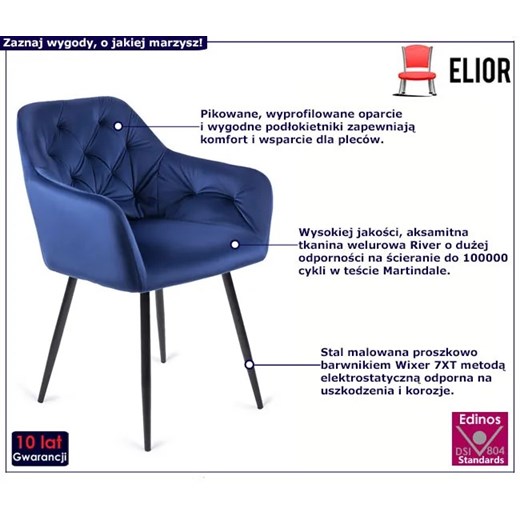 Granatowe pikowane krzesło fotelowe - Damo Elior One Size Edinos.pl