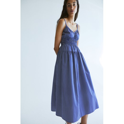 H & M - Bawełniana sukienka z elastycznym marszczeniem - Niebieski H & M L H&M