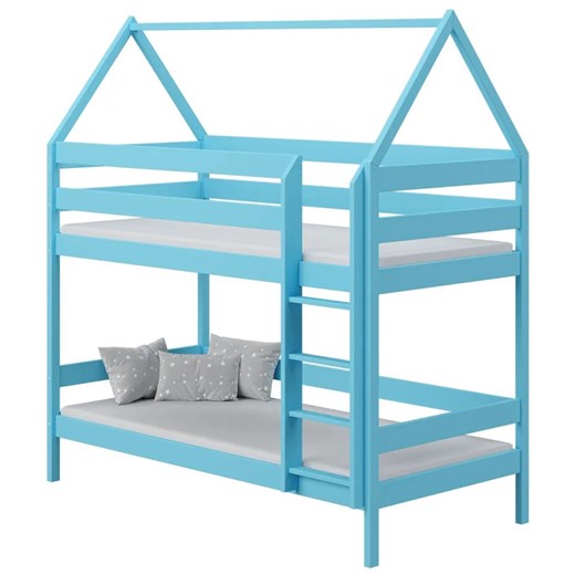 Niebieskie drewniane 2-osobowe łóżko piętrowe domek dla dzieci - Zuzu 3X 180x80 Elior One Size Edinos.pl