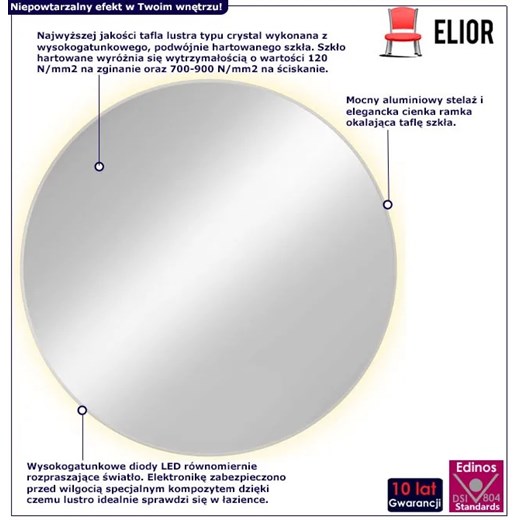 Białe okrągłe lustro z podświetleniem led - Krega 6 rozmiarów Elior One Size Edinos.pl