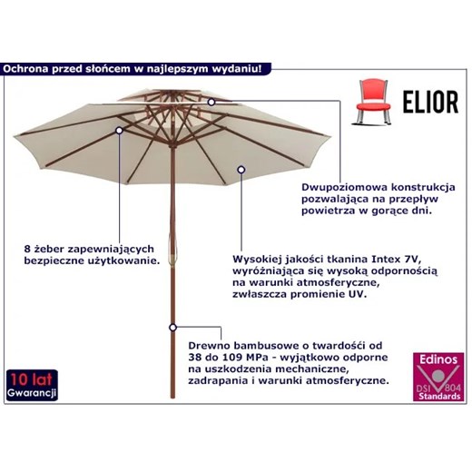 Kremowy parasol ogrodowy z drewnianym słupkiem - Serenity Elior One Size promocja Edinos.pl