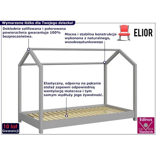 Szare łóżko domek z drewna sosnowego 90x200 - Olaf Elior One Size Edinos.pl