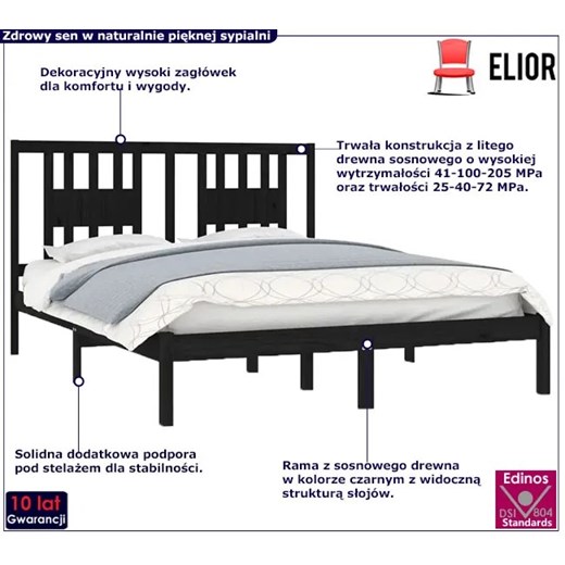 Czarne podwójne łóżko z drewna 140x200 - Basel 5X Elior One Size Edinos.pl