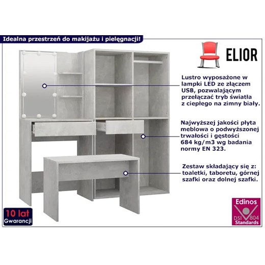 Komplet toaletki z LED i szafkami beton - Vojtori Elior One Size okazyjna cena Edinos.pl
