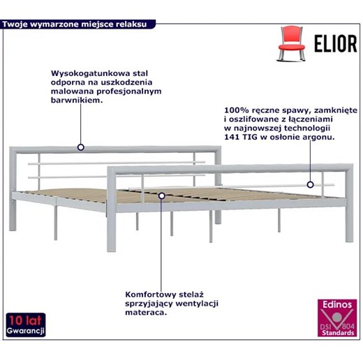 Szare metalowe łózko dwuosobowe 160x200 cm - Hegrix Elior One Size Edinos.pl
