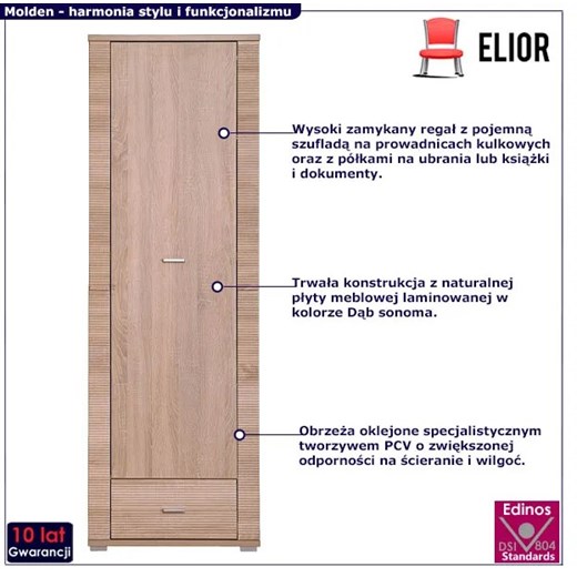 Wysoki zamykany regał z szufladą - Molden 18X Elior One Size Edinos.pl