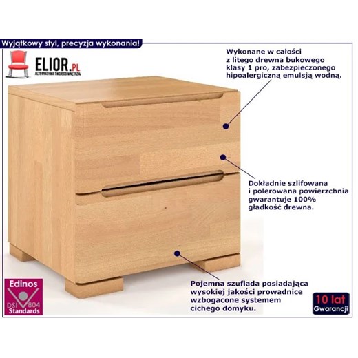 Drewniana szafka nocna z szufladami buk - Ventos 7S Elior One Size okazja Edinos.pl