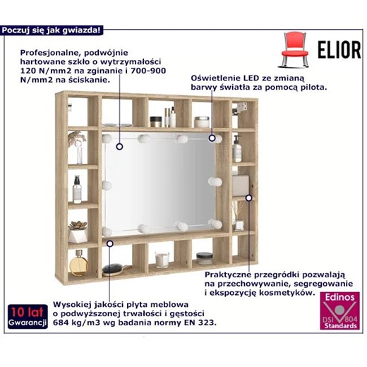 Toaletka z lustrem i półkami na biurko dąb sonoma - Moha Elior One Size Edinos.pl