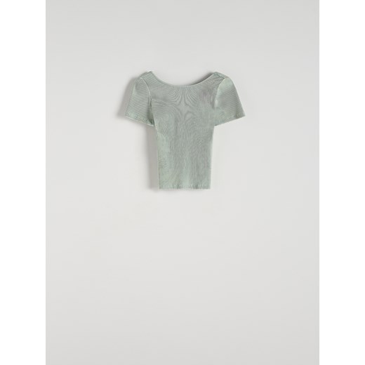 Reserved - Prążkowany t-shirt z wycięciem na plecach - jasnozielony ze sklepu Reserved w kategorii Bluzki damskie - zdjęcie 172352932