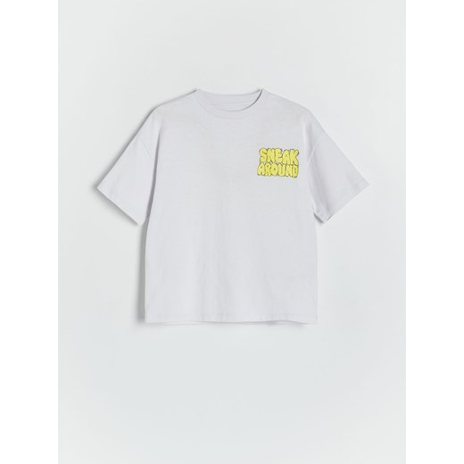 Reserved - T-shirt oversize z nadrukiem - jasnoszary ze sklepu Reserved w kategorii T-shirty chłopięce - zdjęcie 172353060