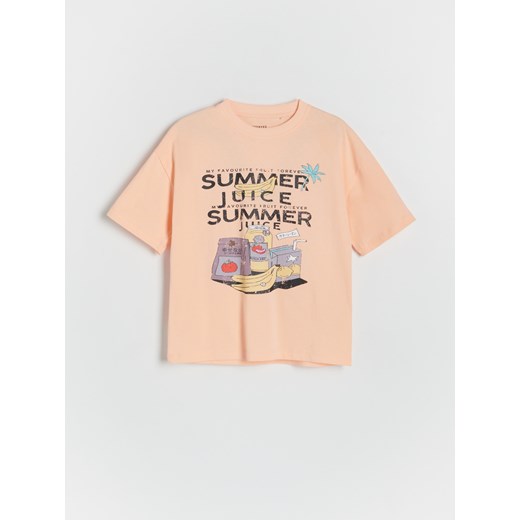 Reserved - T-shirt oversize z nadrukiem - brzoskwiniowy ze sklepu Reserved w kategorii T-shirty chłopięce - zdjęcie 172353071