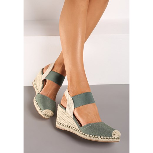 Zielone Sandały z Plecionką na Koturnie w Stylu Espadryli Laxisa 40 wyprzedaż born2be.pl