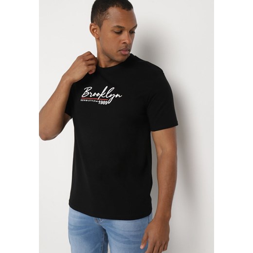Czarna Koszulka z Bawełny Ozdobiona Nadrukiem Eloenna ze sklepu Born2be Odzież w kategorii T-shirty męskie - zdjęcie 172354961