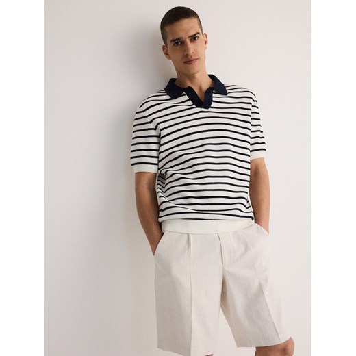 Reserved - Sweter polo w paski - biały ze sklepu Reserved w kategorii Swetry męskie - zdjęcie 172357341