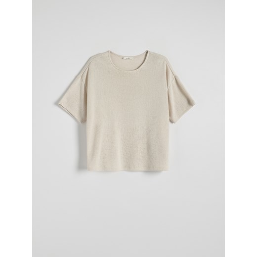 Reserved - Dzianinowa bluzka oversize z wiskozą - kremowy ze sklepu Reserved w kategorii Bluzki damskie - zdjęcie 172357522