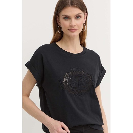 Twinset t-shirt bawełniany damski kolor czarny ze sklepu ANSWEAR.com w kategorii Bluzki damskie - zdjęcie 172358672