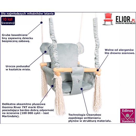 Szara huśtawka dla dzieci miś - Endo Elior One Size wyprzedaż Edinos.pl