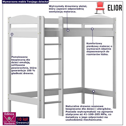 Białe dziecięce łóżko piętrowe pojedyncze - Igi 4X 180x80 cm Elior One Size wyprzedaż Edinos.pl