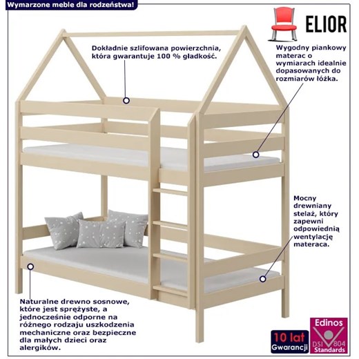 Piętrowe łóżko domek do pokoju dziecięcego, waniliowy - Zuzu 3X 190x80 cm Elior One Size Edinos.pl