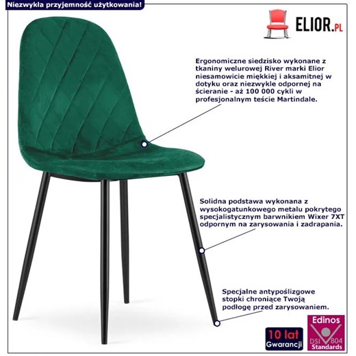 Zestaw metalowych tapicerowanych krzeseł 4 szt ciemny zielony - Paleo Elior One Size okazja Edinos.pl