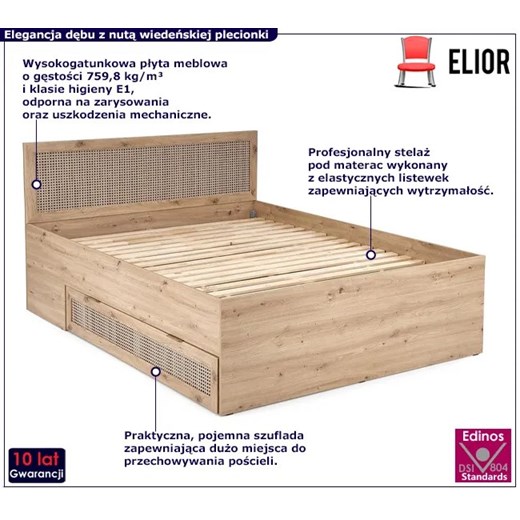 Łóżko 160x200 z pojemnikiem w kolorze dąb artisan - Enex 10X Elior One Size Edinos.pl