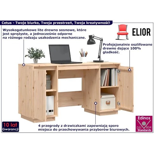 Skandynawskie biurko sosnowe z półkami - Cetus Elior One Size Edinos.pl