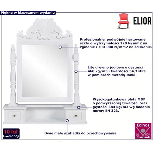 Biała klasyczna toaletka z lustrem na biurko - Otrava Elior One Size Edinos.pl