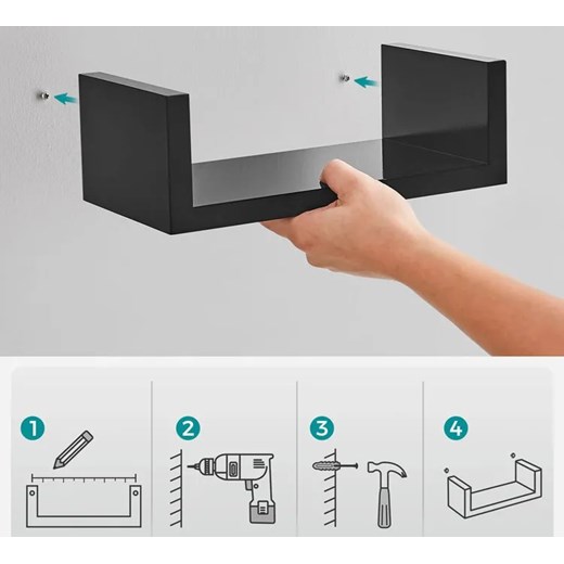 Komplet 3 czarnych półek wiszących minimalistycznych - Asoka Elior One Size Edinos.pl