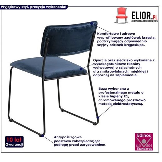 Welwetowe krzesło tapicerowane Nadio - granatowe Elior One Size Edinos.pl